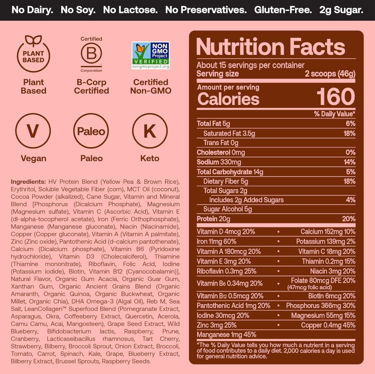 Happy Viking Triple Chocolate Protein + Superfoods Powder, Created by Venus Williams, 20G Protein, Low Carb, Keto, Vegan, Gluten-Free, Non-GMO, Complete Meal Replacement, 1 Canister (24 oz.) - Image 7