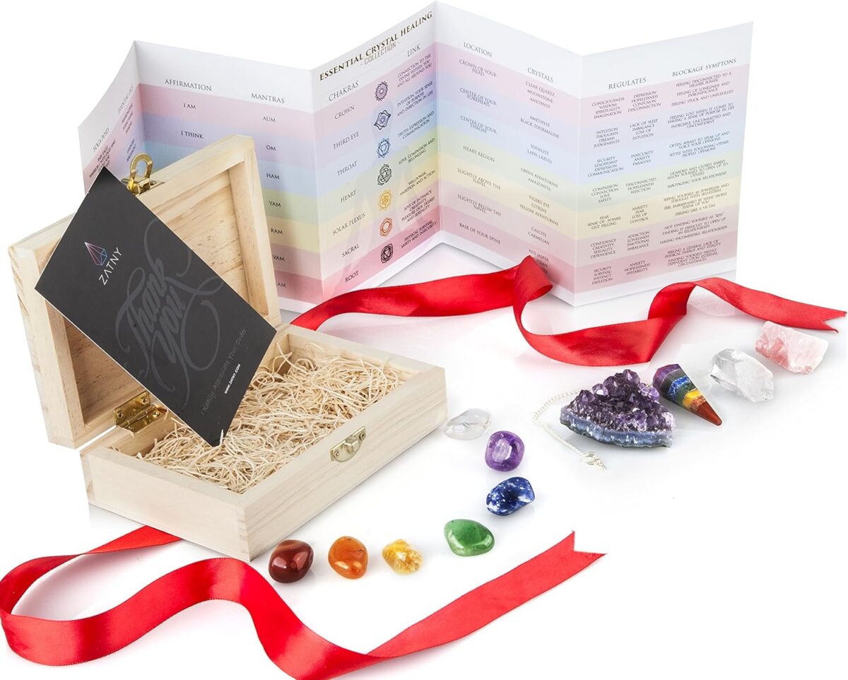 Premium Crystals and Healing Stones Premium Kit in Wooden Box - 7 Chakra Stones Healing Set, Rose Quartz, Amethyst Cluster, Quartz Points, Chakra Pendulum, EBook, Poster, Made-in-USA, Gift Ready - Image 7