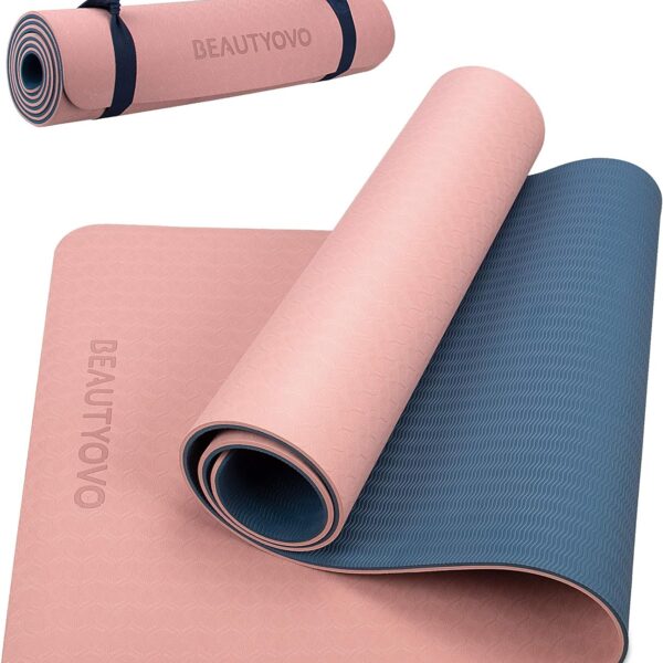 BEAUTYOVO Yoga Mat with Strap, 1/3 Inch Extra Thick Yoga Mat Double-sided Non Slip, Professional TPE Yoga Mats for Women Men, Workout Mat for Yoga, Pilates and Floor Exercises
