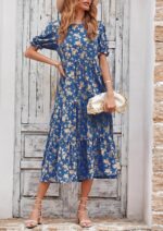 PRETTYGARDEN Women's Summer Casual Boho Dress Floral Print Ruffle Puff Short Sleeve Flowy Midi Beach Party Dresses - Image 3