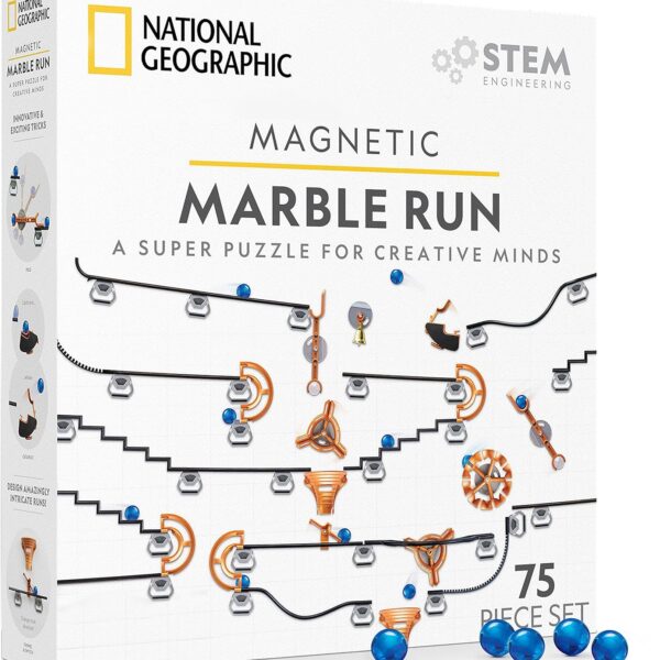 NATIONAL GEOGRAPHIC Magnetic Marble Run - 75-Piece STEM Building Set for Kids & Adults with Magnetic Track & Trick Pieces & Marbles for Building A Marble Maze, STEM Project (Amazon Exclusive)
