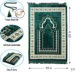 TB Islamic Prayer Rug Thick Soft Velvet Muslim Mat Unique Arabic Turkish African Embroidered Design Prayer Bead Daily Salah Prayer Meditation Ramadan Eid Gift for Women Men Kids (Green) - Image 3