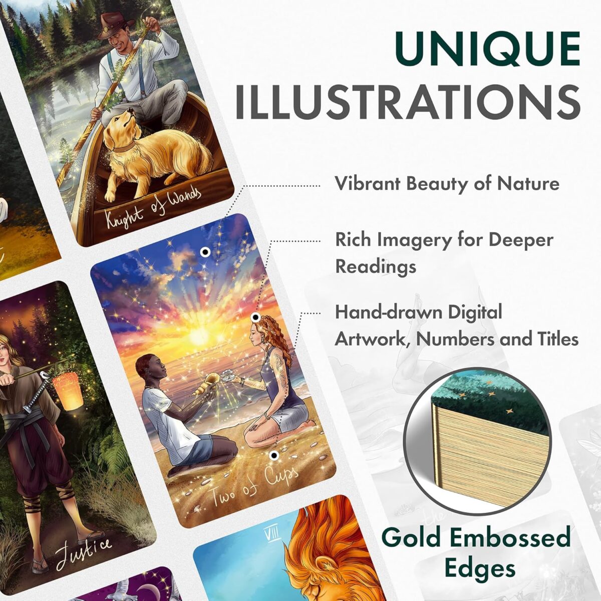 Wyspell Wild Reflections Tarot Deck with 200-Page Guidebook, Gold Edges, and Gift Packaging - Image 4