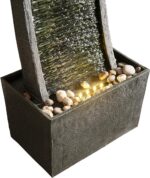 Teamson Home 38.58 in. Modern Curved Faux Slate Waterfall Fountain for Indoors or Outdoors with LED Light Accents and 1.98-Gallon Pump, Black and Stone Gray - Image 7