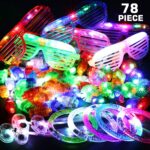 78PCs LED Light Up Toy Party Favors/Supplies Bulk Glow In The Dark For Adult Kids Birthday Halloween With 50 Finger Light, 12 Jelly Ring, 6 Flashing Glasses, 5 Bracelet, 5 Fiber Optic Hair Light - Image 6