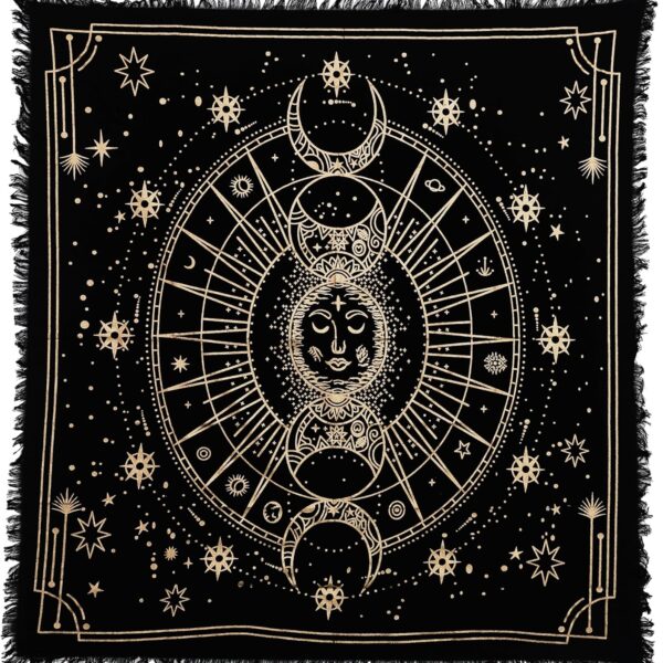 Indian Consigners Moon Phases Altar Cloth Celestical Tarot Deck Alter Square Wall Hanging Tablecloth Sacred Place Home Décor Moon Faces 18 by 18 Sacred Cloth (Moon Phases)