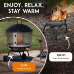 Fire Sense 01471 Fire Pit Bessemer Rolling Patio Fireplace Wooden Bonfire Porcelain Enamel Wood Burning with Wheels & Handle Grip for Outdoor Entertaining - Black & Silver - 28" - Image 5