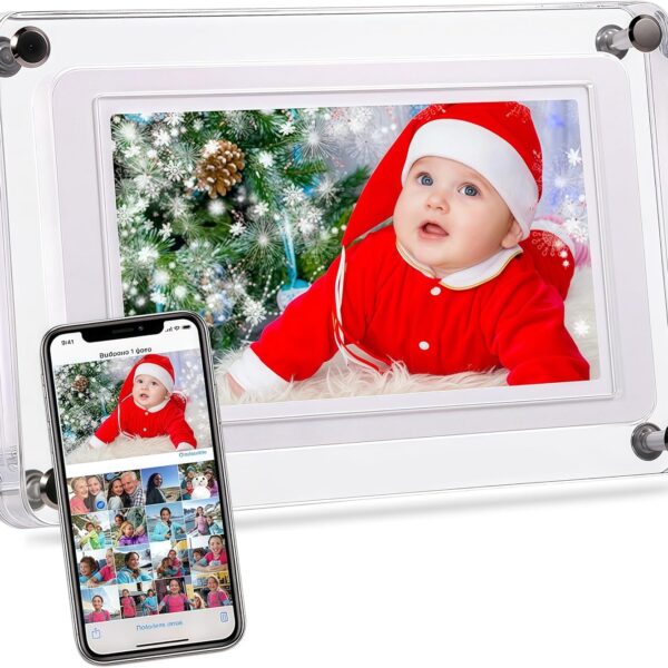 Frameo 5 Inch WiFi Digital Picture Frame - Acrylic Digital Video Frame, 32GB Memory, 1280x800 IPS LCD Touch Screen Electronic Photo Frame, Instant Wireless Share Photos from Anywhere