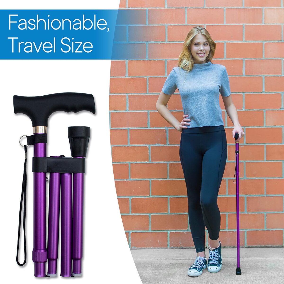 RMS Folding Cane - Foldable Walking Cane with Adjustable Height - Collapsible and Lightweight - Soft Ergonomic Handle for Comfortable Grip - Portable Walking Stick for Mobility Aid - Image 5