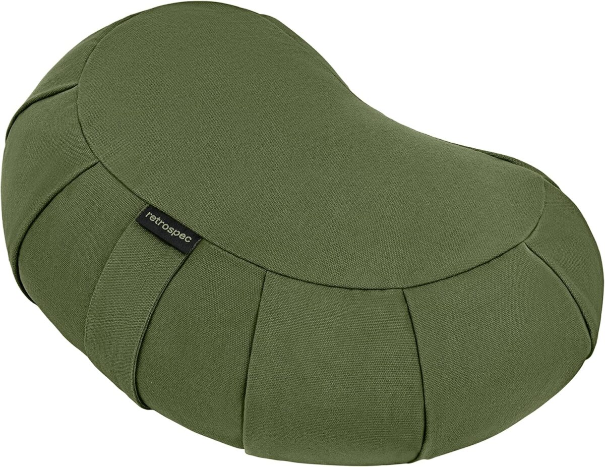 Retrospec Sedona Zafu Meditation Cushion Filled w/Buckwheat Hulls - Yoga Pillow for Meditation Practices - Machine Washable 100% Cotton Cover & Durable Carry Handle; Crescent, Basil - Image 1