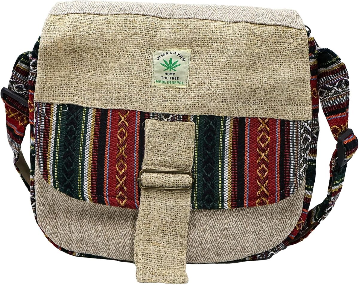 hemp bag Boho Natural Mini Crossbody Bag, 5 Pockets, Tree of Life Embroidered, Travel Bag - Image 1
