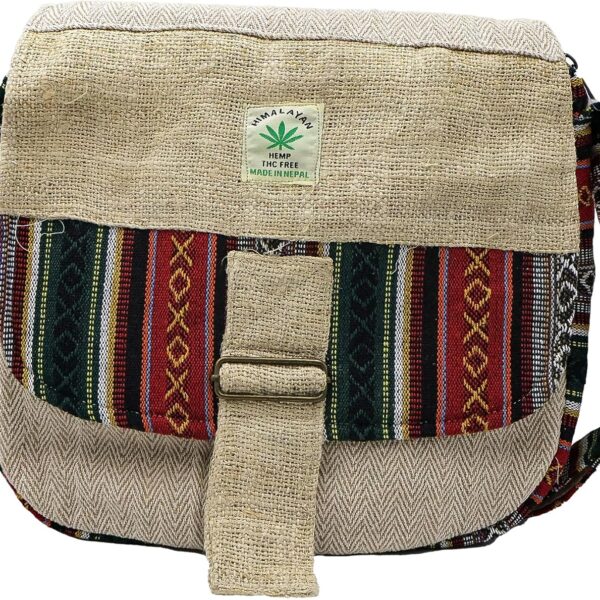 hemp bag Boho Natural Mini Crossbody Bag, 5 Pockets, Tree of Life Embroidered, Travel Bag