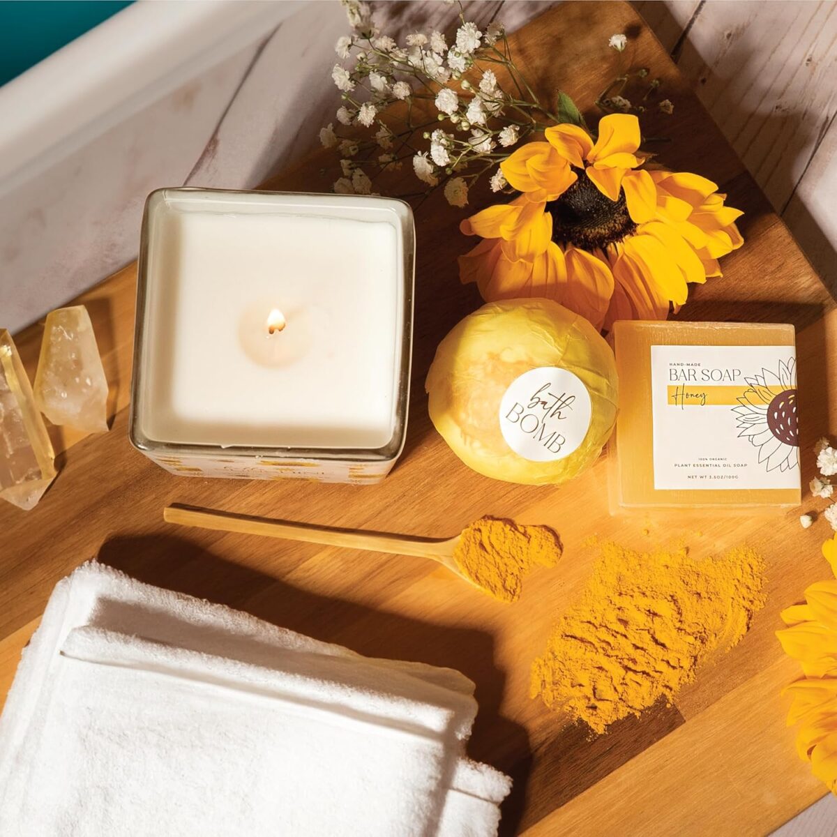 The Love Crate Co Sunflower Gifts for Women, 15pc Gift Box for Birthdays, Get Well Soon Basket, Thinking of You Care Package, Sunshine and Wellness Presents for Women. - Image 8