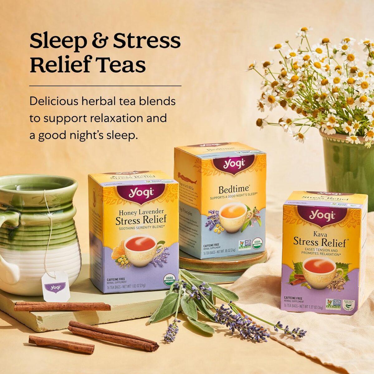 Yogi Tea Relaxation & Stress Relief Tea Easter Variety Pack - 16 Tea Bags per Pack (3 Packs) - Relaxing Tea Sampler - Includes Honey Lavender Stress Relief, Bedtime & Comforting Chamomile - Image 5
