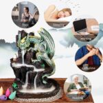 Dragon Backflow 2 Sided Mountain Waterfall Incense Burner,Fountain Smoke Incense Holder with Backflow Incense Cones, Tweezers, Mat，Resin Aromatherapy Meditationvaiuk (Green) - Image 3