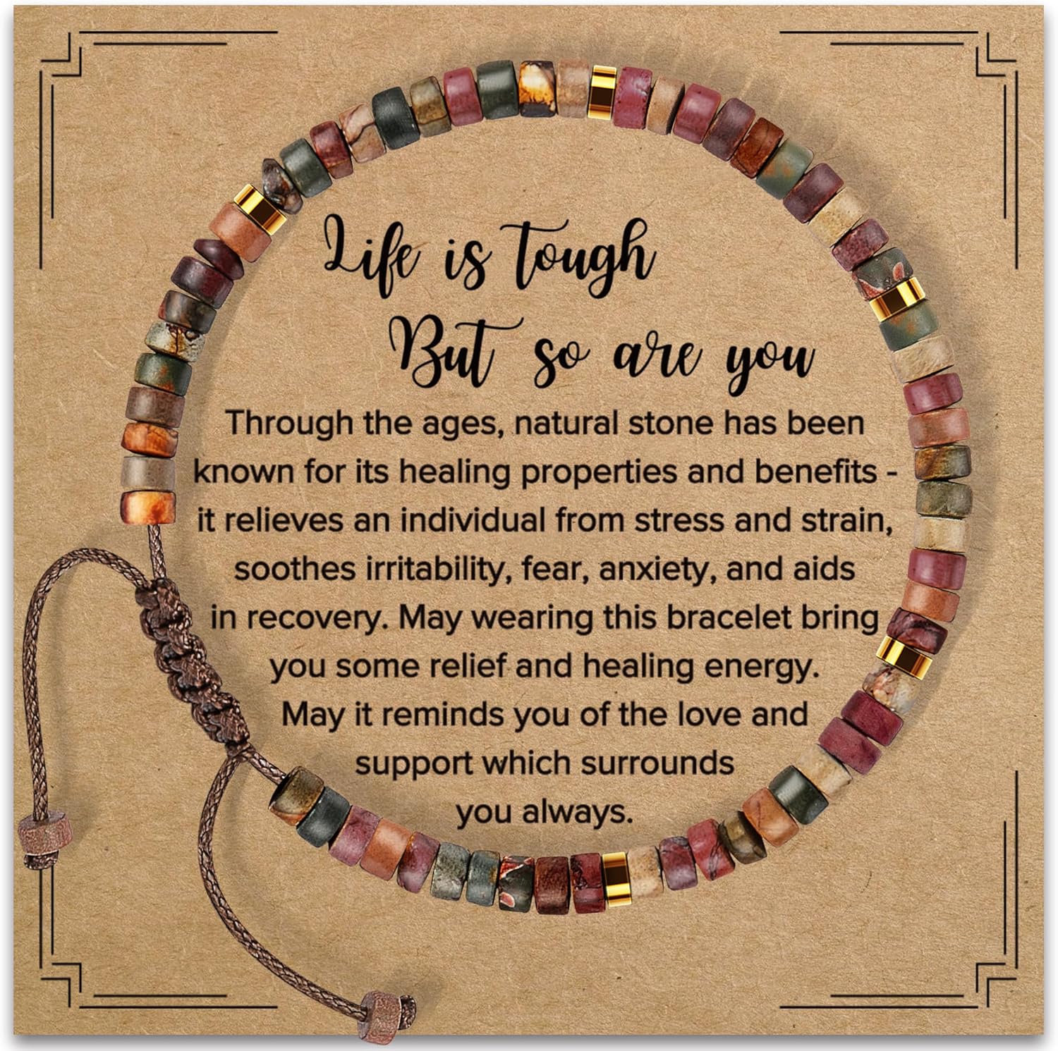 91pzhHzLUeL._AC_SL1500_.jpg Inspirational Gifts Bracelets for Women Healing Natural Stone Bracelets - Get Well Soon Gifts for Women Best Friends Sister Girls - Life is Tough But So are You Bracelet - Image 1