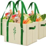 Green Bulldog Reusable Grocery Bags - Heavy Duty Reusable Shopping Tote Bags W/Long Handles, Foldable & Collapsible, Holds Up to 65 lbs - for Kitchen, Picnic 3 Pack