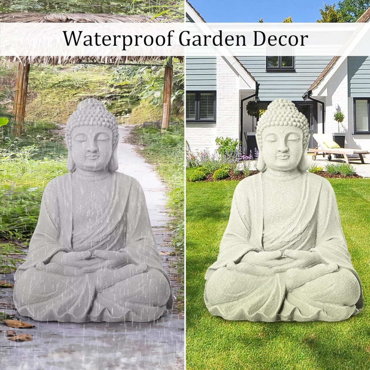 TOETOL Zen Garden Asian Buddha Statue Outdoor Indoor Yard Decor 20” High Patio Deck Sculptures Magnesium Oxide Stone Grey Home Entryway Hallway - Image 5