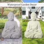 TOETOL Zen Garden Asian Buddha Statue Outdoor Indoor Yard Decor 20” High Patio Deck Sculptures Magnesium Oxide Stone Grey Home Entryway Hallway - Image 5