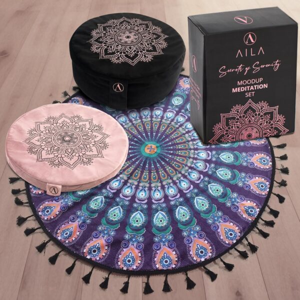 Aila Premium Meditation Cushion – Ergonomic Zafu Pillow with Buckwheat Filling – Includes Extra Washable Cover – Floor Cushion for Comfort & Posture Support – Ideal for Yoga, Mindfulness & Relaxation