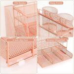 gianotter Paper Letter Tray Organizer with File Holder, 4-Tier Desk Accessories & Workspace Desk Organizers with Drawer and 2 Pen Holder for Office Supplies (Rose Gold) - Image 3