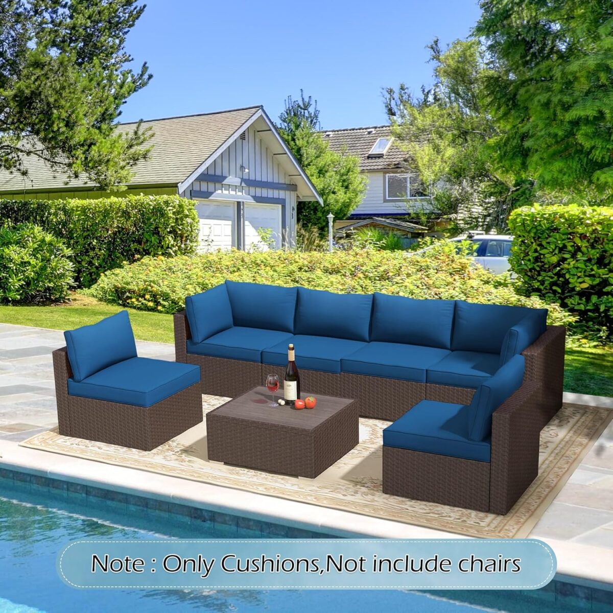 HOMREST Outdoor Replacement Cushions for Patio Furniture,Water-Repellent Sofa Cushion for 6-Seat Rattan Wicker Sectional Patio Conversation Sets,14-Piece Cushions Set for Outdoor Couch-Blue - Image 8