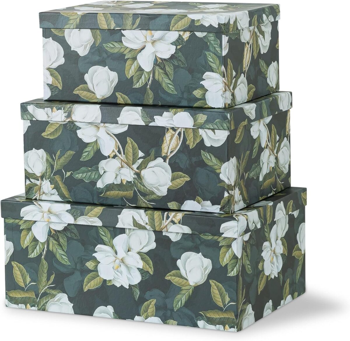 Soul & Lane Decorative Storage Cardboard Boxes with Lids | Midnight Gardenia - Set of 3 | Black Dramatic Paperboard Nesting Boxes - Image 1
