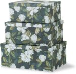 Soul & Lane Decorative Storage Cardboard Boxes with Lids | Midnight Gardenia - Set of 3 | Black Dramatic Paperboard Nesting Boxes