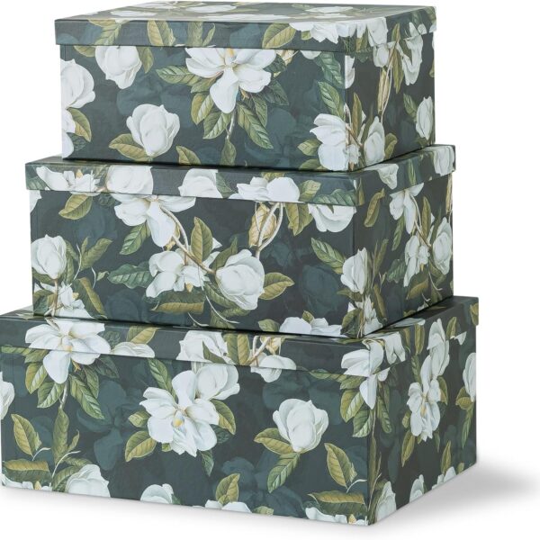 Soul & Lane Decorative Storage Cardboard Boxes with Lids | Midnight Gardenia - Set of 3 | Black Dramatic Paperboard Nesting Boxes