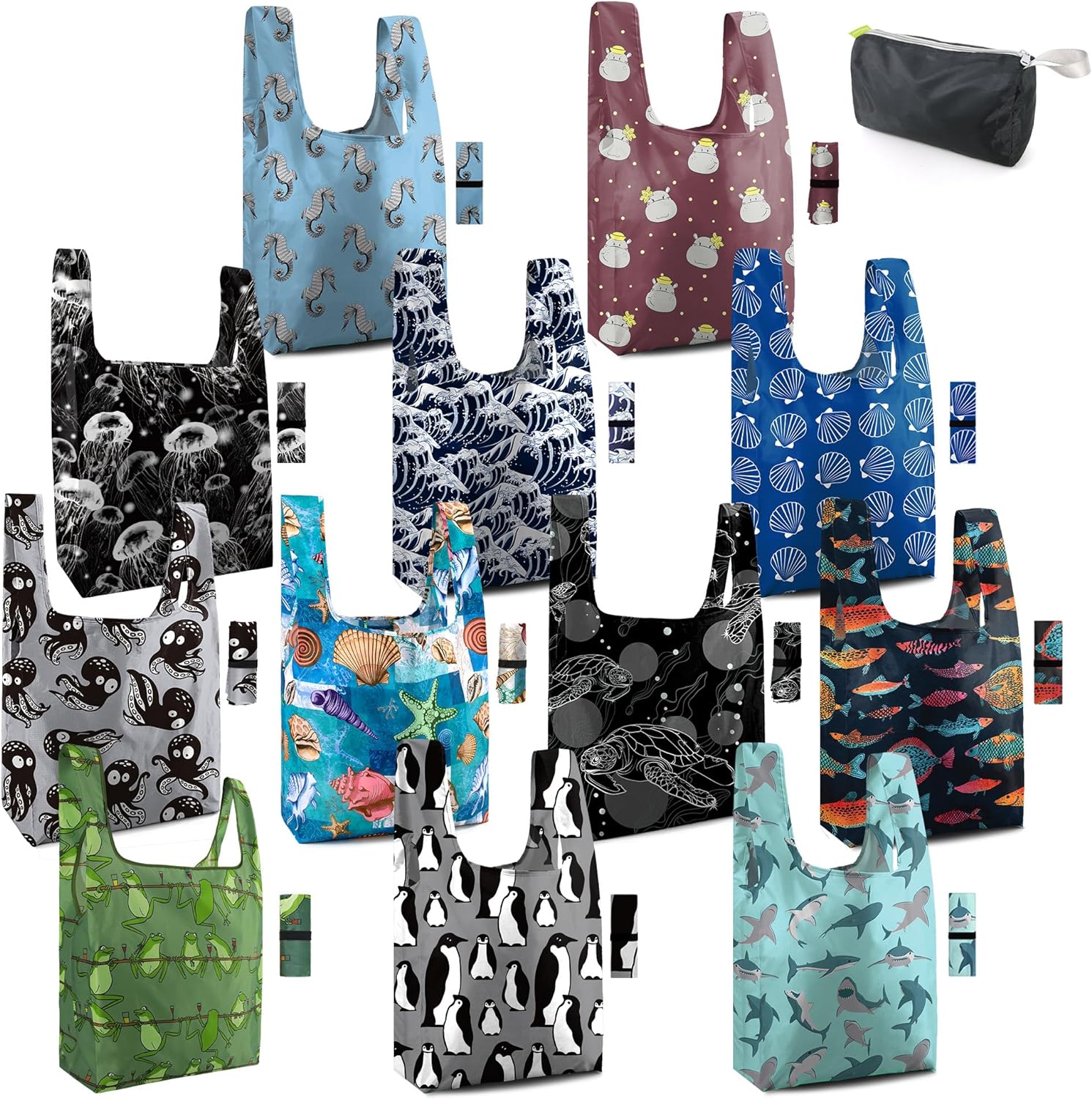 91tD9LiXpNL._AC_SL1500_.jpg BeeGreen 12 Pack Bulk Reusable Grocery Bags Shopping Bags for Groceries Cloth Bags Gift Bags Foldable Tote Bag Large Holiday Bags with Handles Heavy Duty Animal Lover Gifts for Women - Image 1