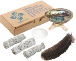 Sage Smudge Kit - White Sage Smudge Sticks - 4in ~ Abalone Shell 5-6in ~ 2in Tripod Stand ~ 9-12in Feather and White Sand - Image 2