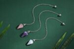 DUQGUHO 3 Pcs Crystal Pendulums Set for Divination Dowsing Natural Amethyst Rose Quartz Clear Quartz Healing Crystal Quartz Reiki Gemstone Pendants Witchcraft Wiccan Accessories