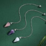 DUQGUHO 3 Pcs Crystal Pendulums Set for Divination Dowsing Natural Amethyst Rose Quartz Clear Quartz Healing Crystal Quartz Reiki Gemstone Pendants Witchcraft Wiccan Accessories