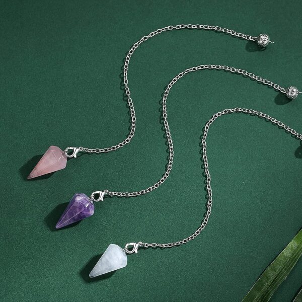 DUQGUHO 3 Pcs Crystal Pendulums Set for Divination Dowsing Natural Amethyst Rose Quartz Clear Quartz Healing Crystal Quartz Reiki Gemstone Pendants Witchcraft Wiccan Accessories