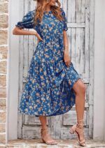 PRETTYGARDEN Women's Summer Casual Boho Dress Floral Print Ruffle Puff Short Sleeve Flowy Midi Beach Party Dresses - Image 5