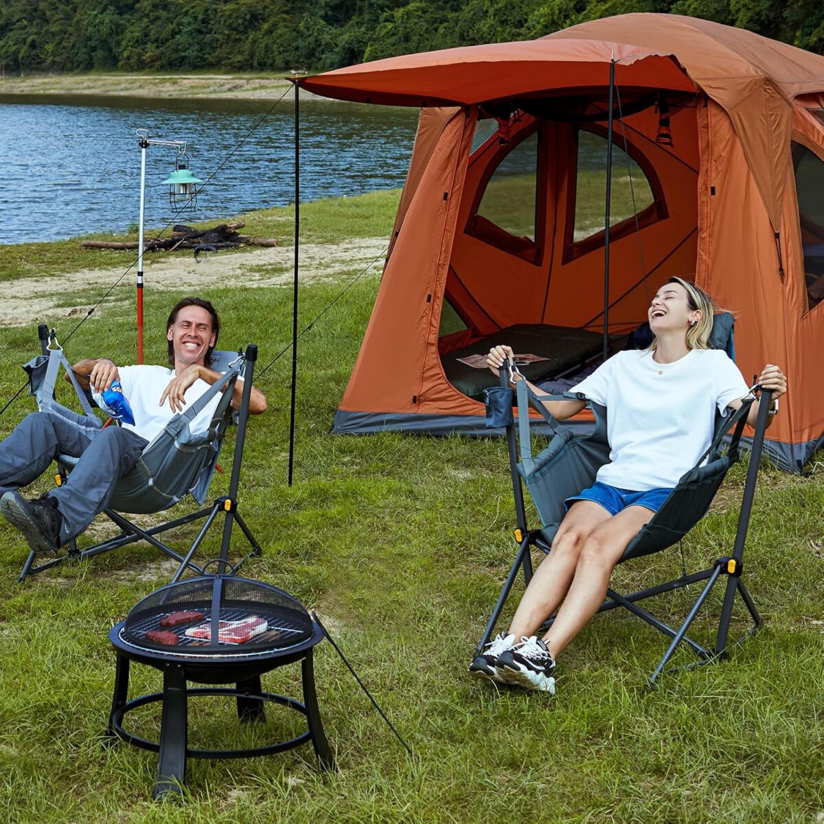 TIMBER RIDGE Hammock Camping Chair with Adjustable Backrest, Heavy Duty Folding Hammock Chair Supports 300lbs, Portable Hammock Chair for Camping, Travelling and Patio, Blue - Image 4