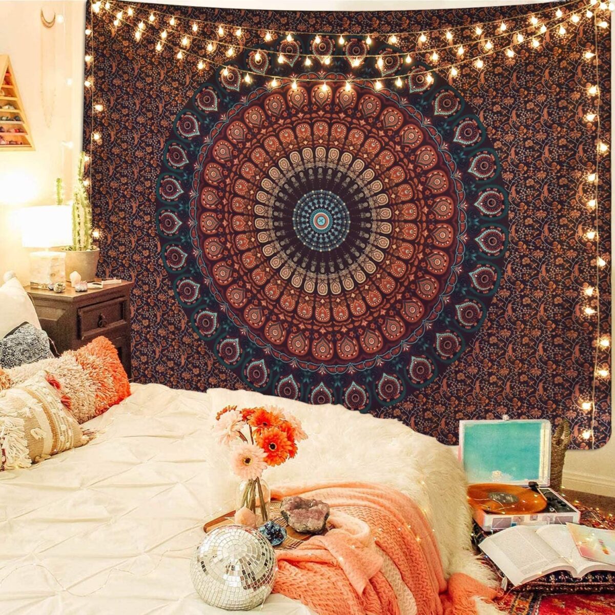 Lyacmy Bohemian Mandala Tapestry Hippie Tapestries Psychedelic Peacock Boho Tapestry Wall Hanging for Bedroom(51.2 x 59.1 inches) - Image 2