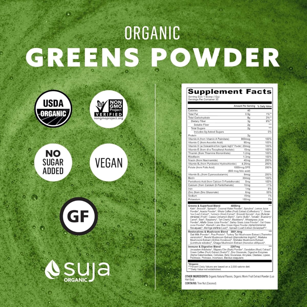Suja Organic Greens Powder Probiotic Blend, Spirulina, Daily Superfood Drink or Smoothie Mix for Immune Support, Digestion, & Energy, Vegan, Gluten Free, Non GMO, 10 Servings - Image 4