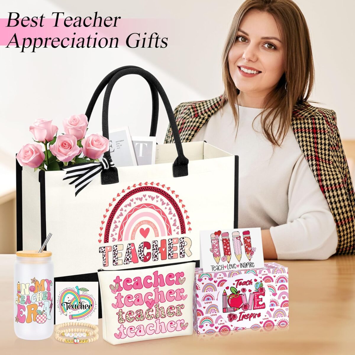 JoycuFF Teacher Valentine's Day Gifts, Teacher Appreciation Gifts for Women, Christmas Thank You Gifts for Teachers from Student, Thanksgiving Back To School Teacher Gift Ideas Basket Set of 5 - Image 3