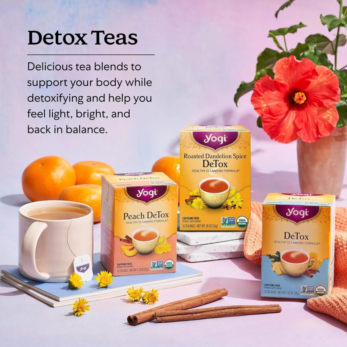 Yogi Tea Herbal DeTox Variety Sampler - 16 Bags per Pack (3 Packs) - Organic Sampler - Includes Peach & Original DeTox Teas & Roasted Dandelion Spice - Image 5