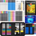 iBayam 78-Pack Drawing Set Sketching Kit, Pro Art Supplies with 75 Sheets 3-Color Sketch Book, 32 Coloring Book, Charcoal, Metallic, Watercolor, Graphite Pencils for Adults Kids Teens Girls Boys Gifts