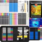 iBayam 78-Pack Drawing Set Sketching Kit, Pro Art Supplies with 75 Sheets 3-Color Sketch Book, 32 Coloring Book, Charcoal, Metallic, Watercolor, Graphite Pencils for Adults Kids Teens Girls Boys Gifts