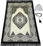 Muslim Prayer Rug - 99 Beads & Cap Included, Islam Prayer Mats for Men, Women & Kids (Black) - Image 2