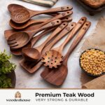 Wooden Spoons for Cooking, 10 Pcs Wooden Cooking Utensils Set – Wooden Utensil Set for Nonstick Pans & Cookware – Teak Wood - Sturdy, Lightweight & Heat Resistant - Image 2