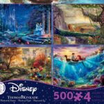 Ceaco - 4 in 1 Multipack - Thomas Kinkade - Disney Dreams Collection - Cinderella, The Lion King, Mickey and Minnie, & The Little Mermaid - (4) 500 Piece Jigsaw Puzzles , Blue