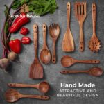 Wooden Spoons for Cooking, 10 Pcs Wooden Cooking Utensils Set – Wooden Utensil Set for Nonstick Pans & Cookware – Teak Wood - Sturdy, Lightweight & Heat Resistant - Image 6