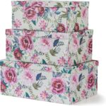 Soul & Lane Decorative Cardboard Storage Boxes with Lids for Home Decor and Organization, Set of 3 Large Keepsake Boxes for Memories & Gifts, Nesting Floral Photo Storage Containers, Floral Luxe