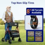 Walkers for Seniors,Foldable Walker with Seat,Rollator Walker with Durable Aluminum,8" Big Wheels for All Terrain, Ergonomic Seat and Backrest,Dual Adjustable Height Rolling Walker| Pashion Blue - Image 5