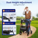 Walkers for Seniors,Foldable Walker with Seat,Rollator Walker with Durable Aluminum,8" Big Wheels for All Terrain, Ergonomic Seat and Backrest,Dual Adjustable Height Rolling Walker| Pashion Blue - Image 7