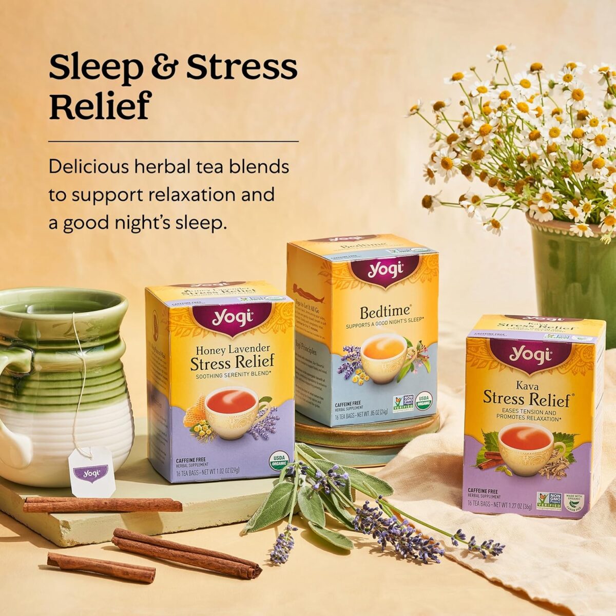 Yogi Tea Soothing Caramel Bedtime Tea - 16 Tea Bags per Pack (4 Packs) - Calming Sleep Tea - Supports Good Sleep - Includes Chamomile Flower, Rooibos Leaf, Roasted Chicory Root & More - Image 5